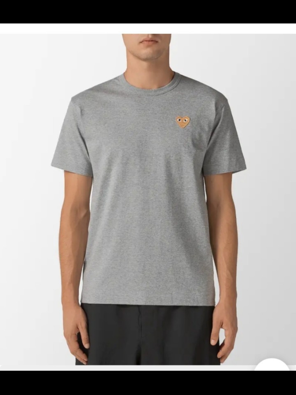 Comme des Garçons PLAY Gray Crewneck T-Shirt with Gold Heart Patch Mens Small